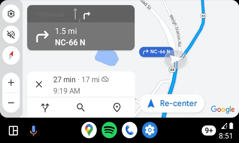 Обновлённый дизайн Google Карт в Android Auto дополнила боковая панель